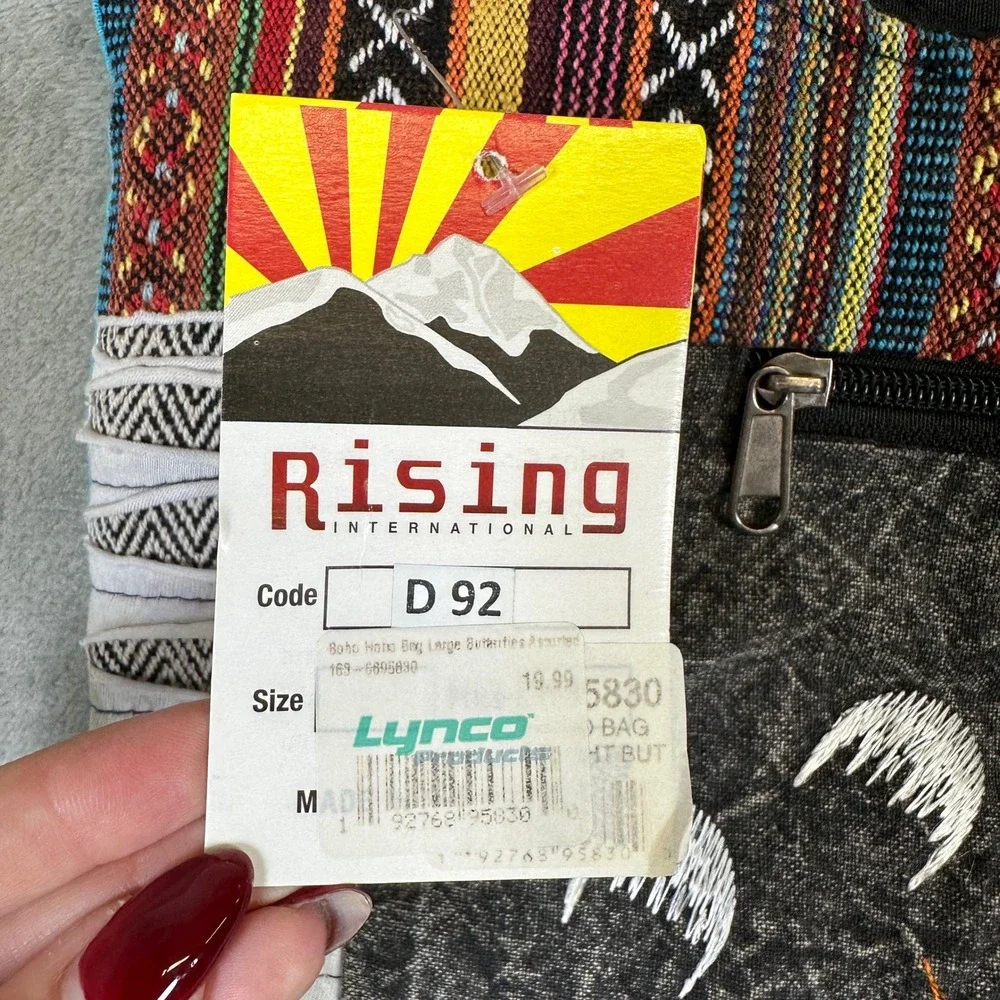 NWT Rising International Boho Hobo Bag Butterfly Moon Phases Handcrafted Nepal